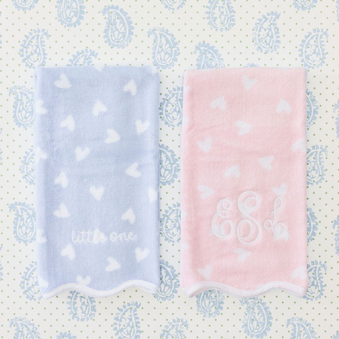 Patterned Scallop Hand Towels (pair) - Blue Tossed Hearts