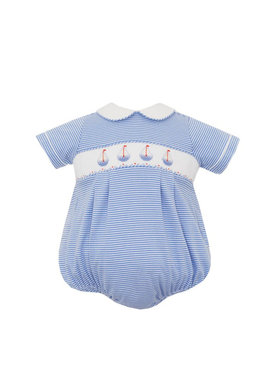 Smocked Sailboat Periwinkle Striped Bubble