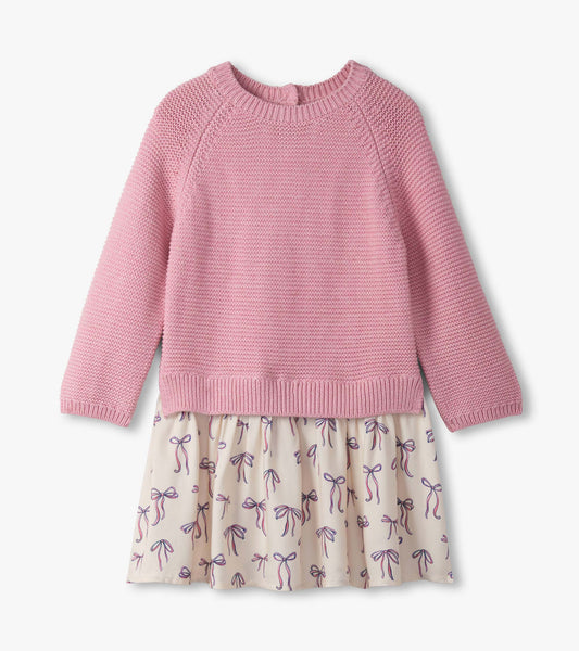 Painterly Bows Mixed Media Sweater Dress