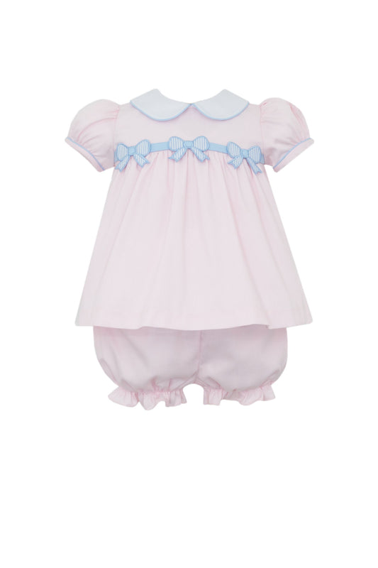 Pink Bloomer Set with Blue Bow - Pink Pique