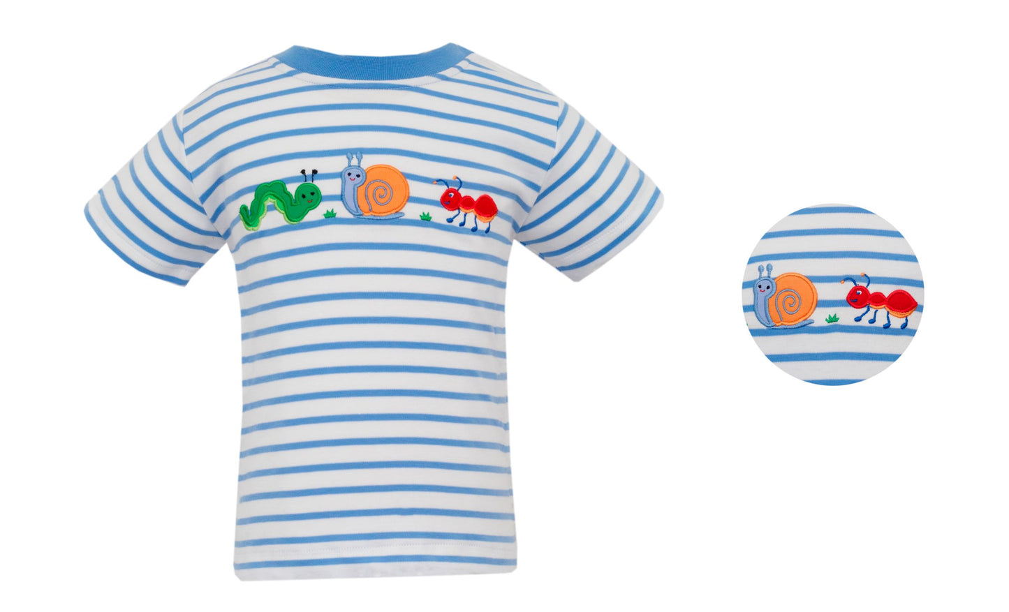 Blue and white Striped t-shirt with bug design