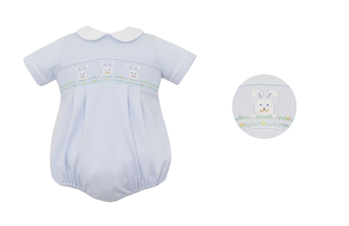 Bunny Smocked Bubble - Blue