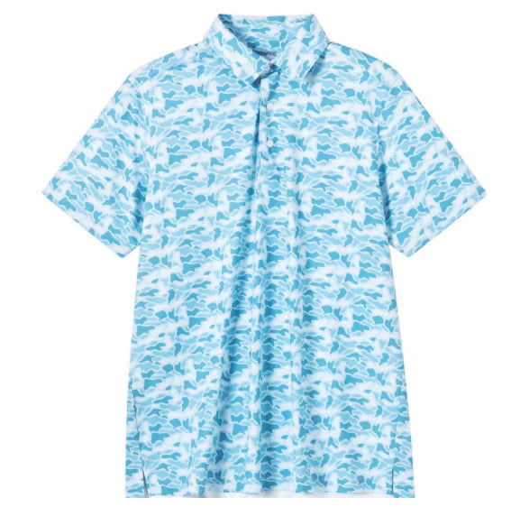 Blue camo print polo.