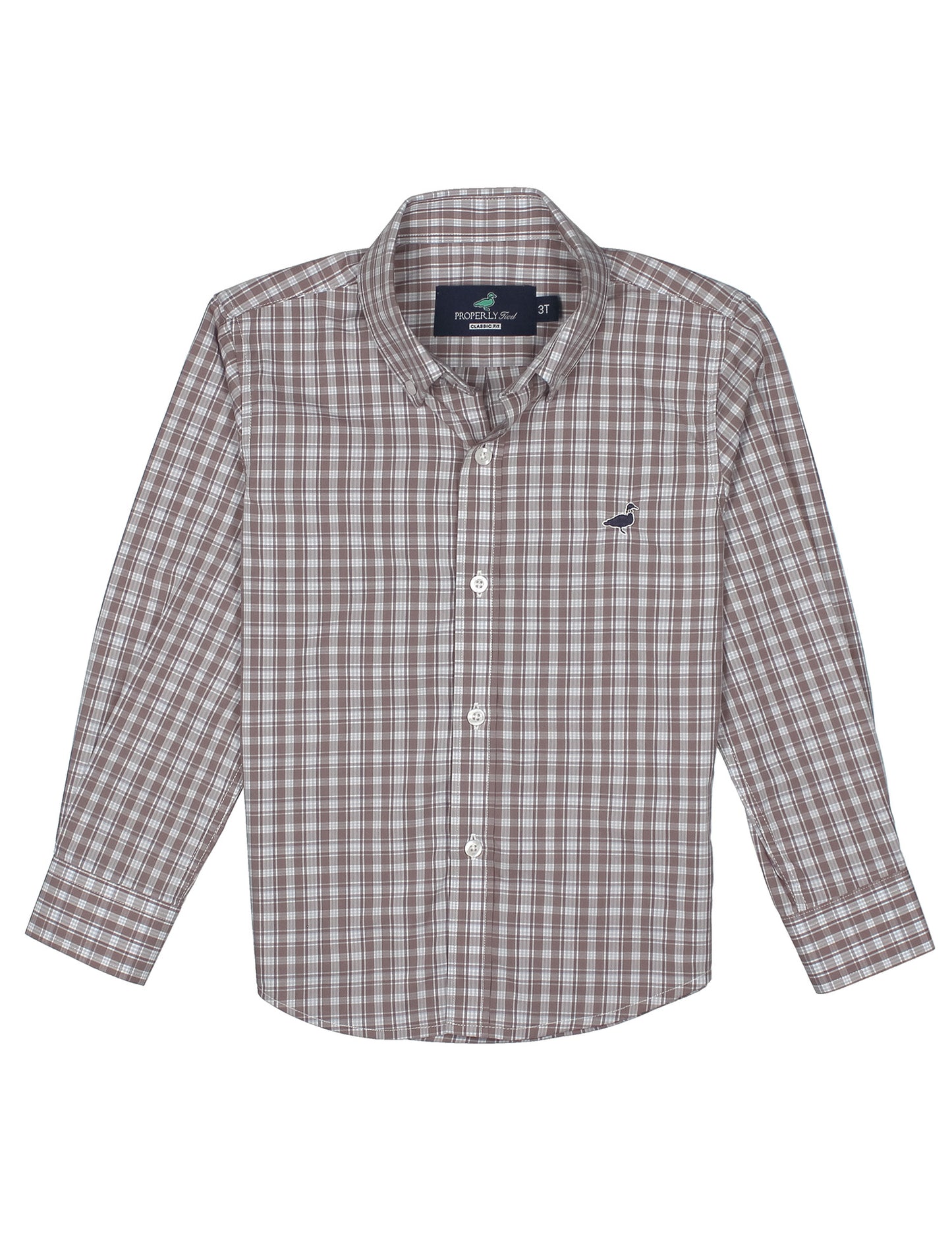 brown and white checkered plaid shirt