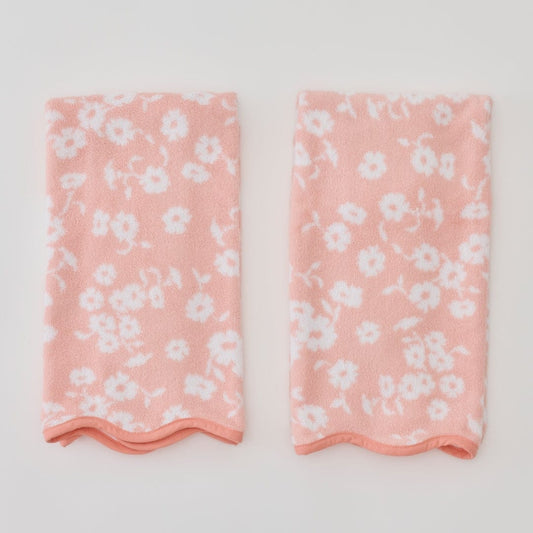 Patterned Scallop Hand Towels (pair) - Coral Margot