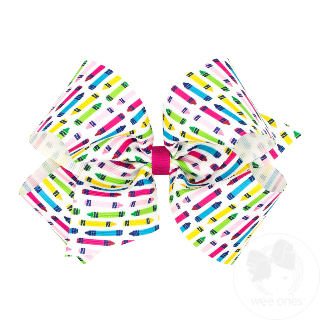 Back to School Crayon Print Grosgrain Hair Bow