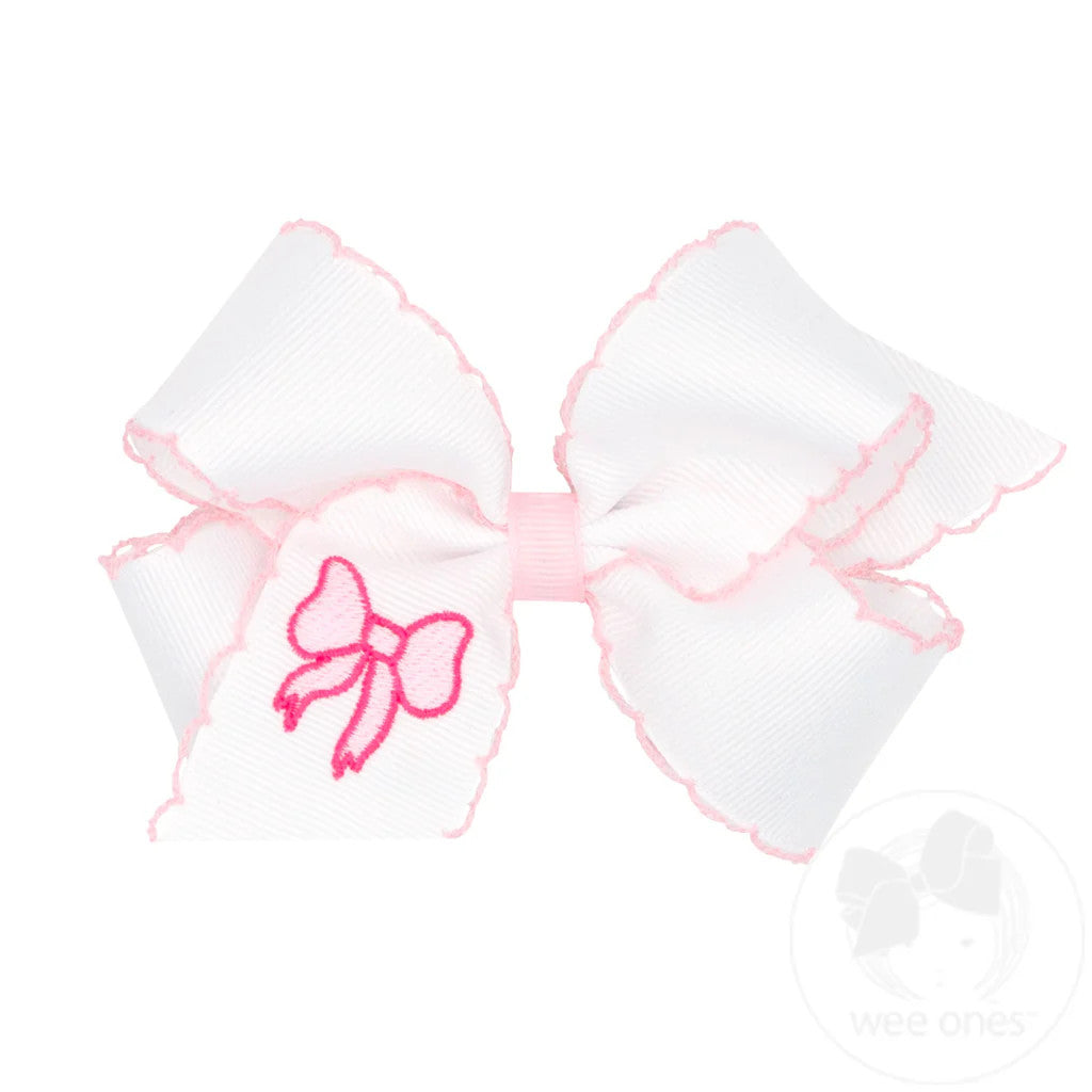 Bow Embroidered Grosgrain Hair Bow with Moonstitch Edge