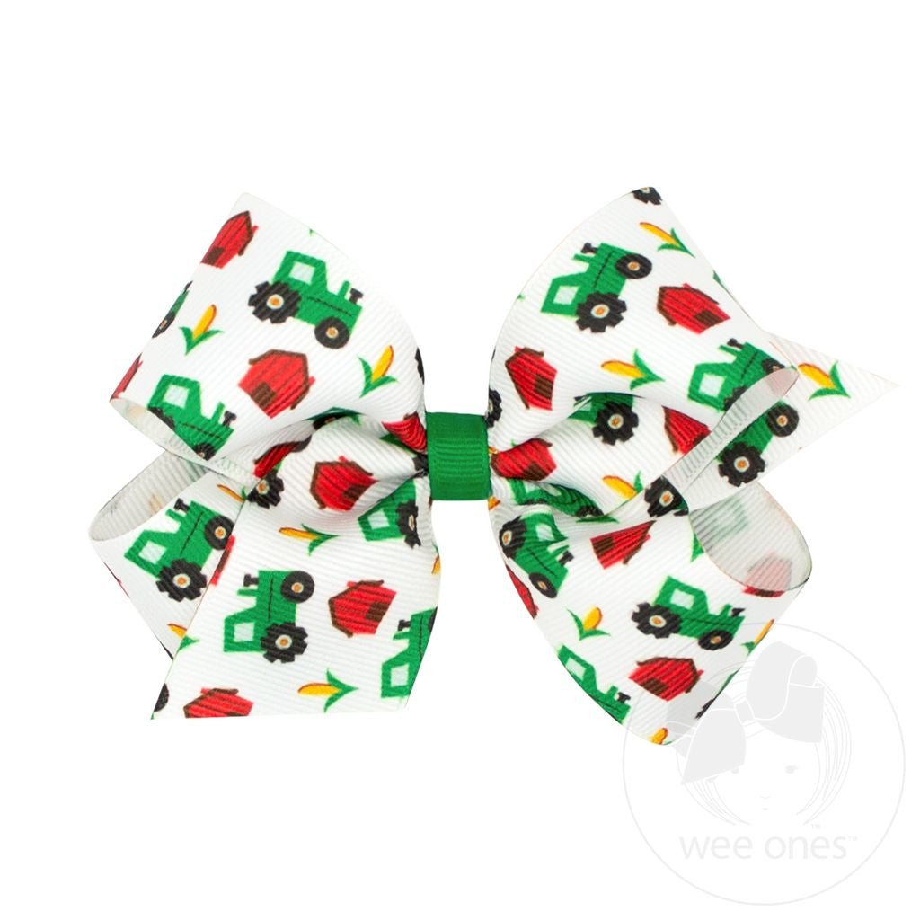 Farm-themed Tractor Printed Grosgrain Hair Bow