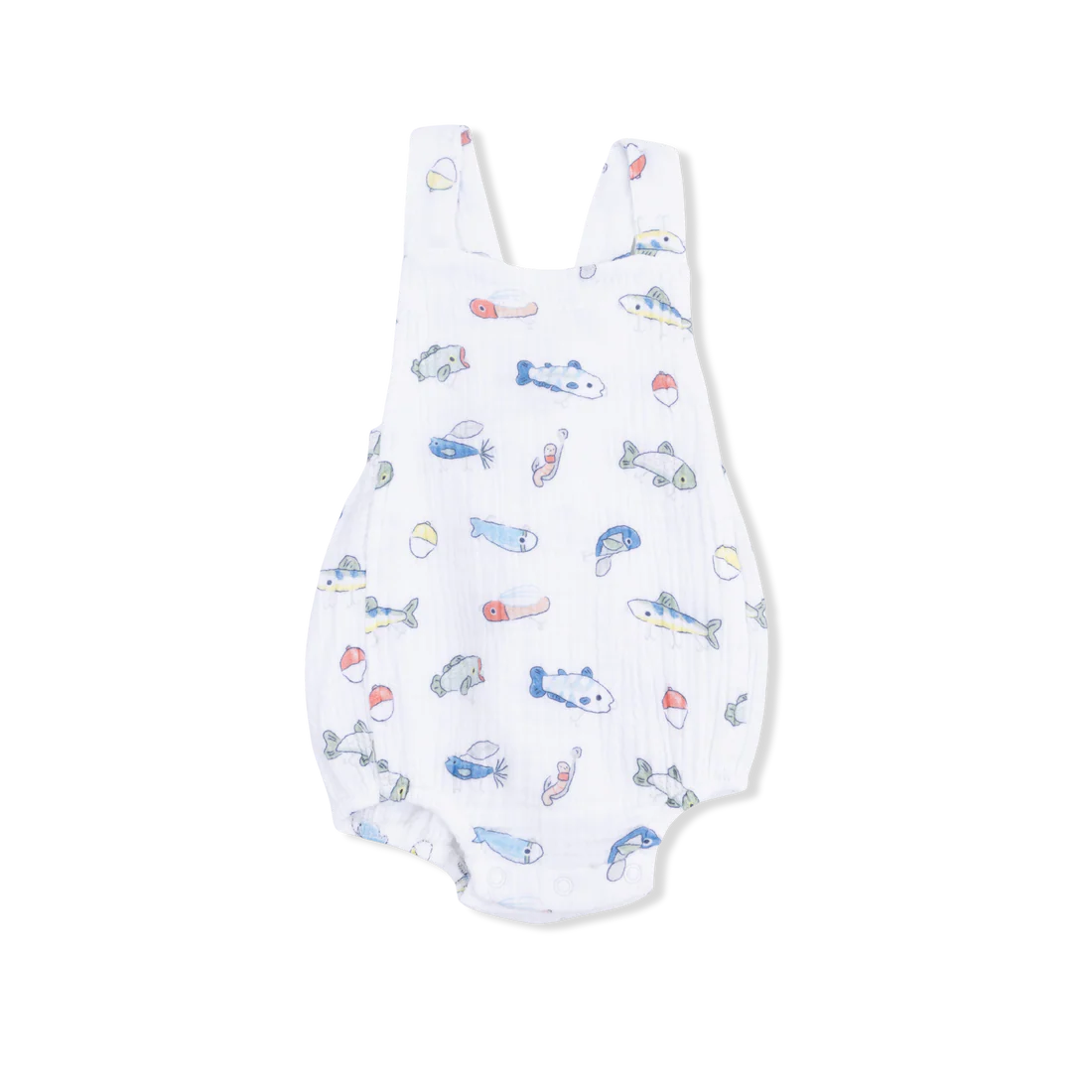 Sunsuit with fishing lures pattern.