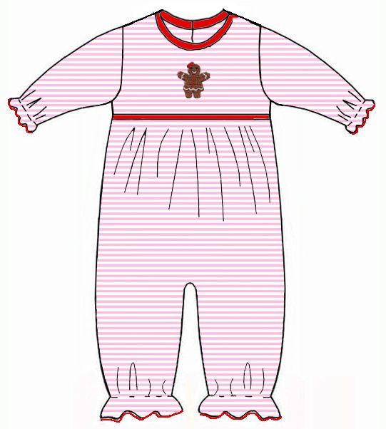 GINGERBREAD GIRL´S - Pink stripe knit girl´s long romper