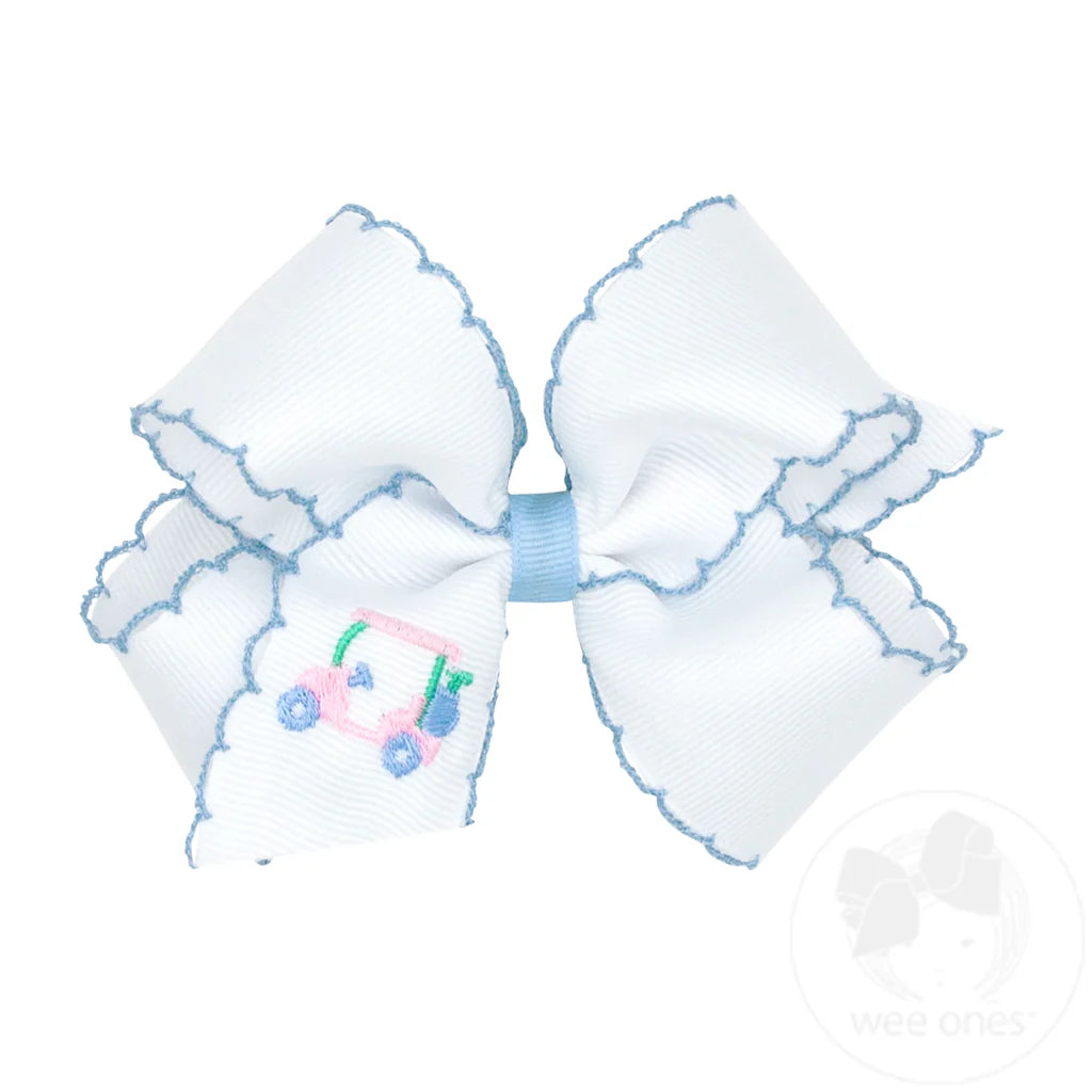 Grosgrain Hair Bow with Moonstitch Edge and Country Club Golf Cart Embroidery