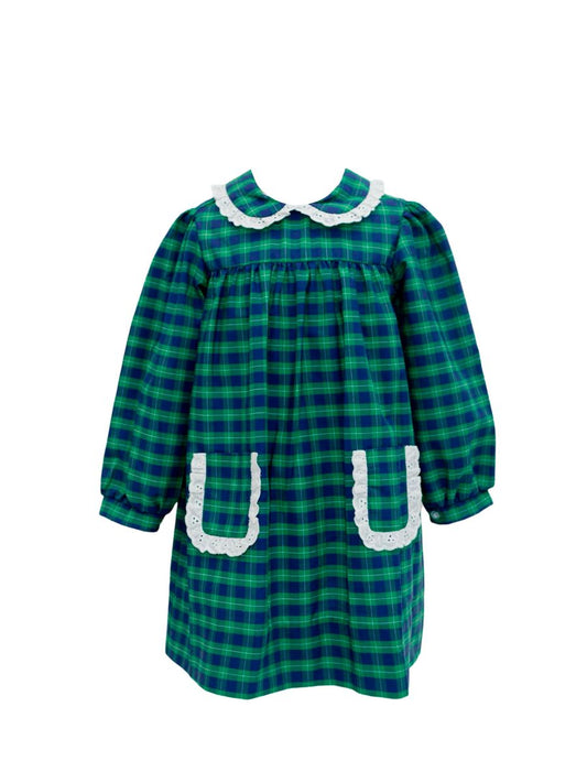 Navy and Green Plaid Pocket Dress