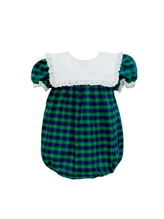 Navy and Green Plaid Bib Collar Bubble