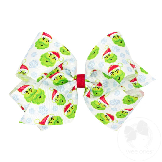 King Christmas Character Printed Grosgrain Hair Bow