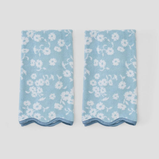 Patterned Scallop Hand Towels (pair) - Sea Glass Margot