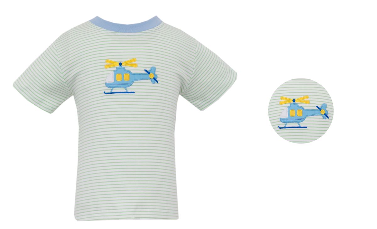 Green Striped shirt with helicopter design