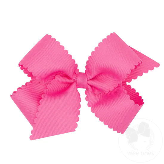 Grosgrain Hair Bow with Scalloped Edge - Hot Pink