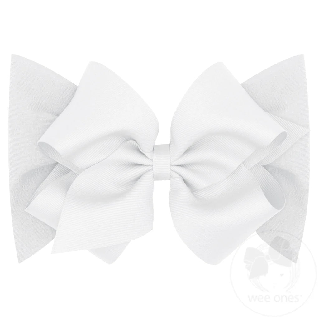 Small King Grosgrain Bow Matching Cotton Jersey Baby Headband - White