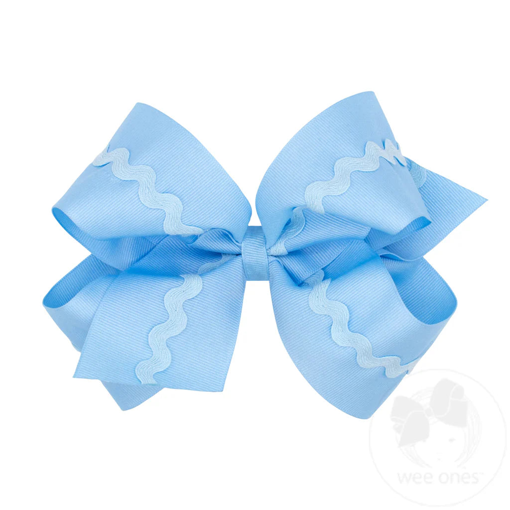 King Grosgrain Hair Bow with Ric-Rac Trim - Blue