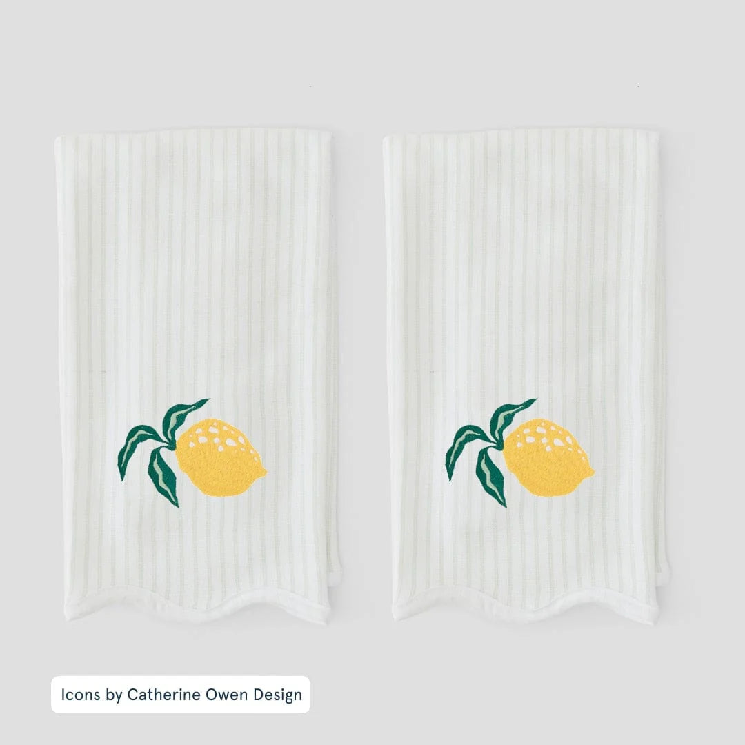 Pair of two Lemon Kitchen towels with scallop edges