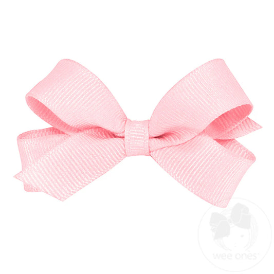 Tiny Classic Grosgrain Girls Hair Bow (Plain Wrap) - Light Pink