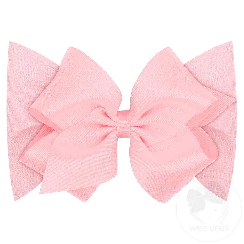 Small King Grosgrain Bow Matching Cotton Jersey Baby Headband - Light Pink