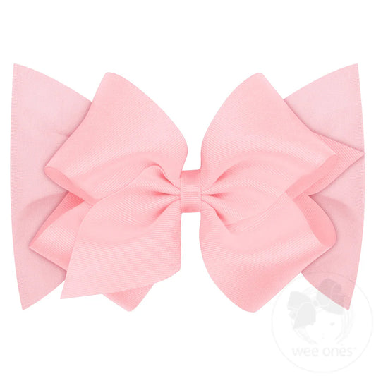 Small King Grosgrain Bow Matching Cotton Jersey Baby Headband - Light Pink