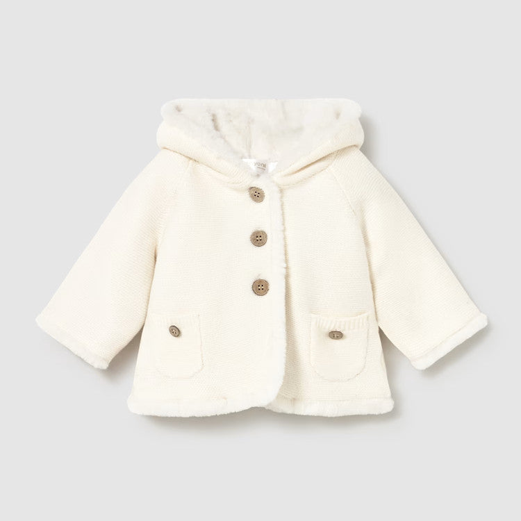 Newborn Girl Knit Jacket with Faux Fur