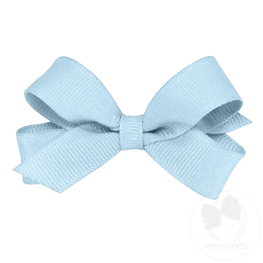Tiny Classic Grosgrain Girls Hair Bow (Plain Wrap) - Blue