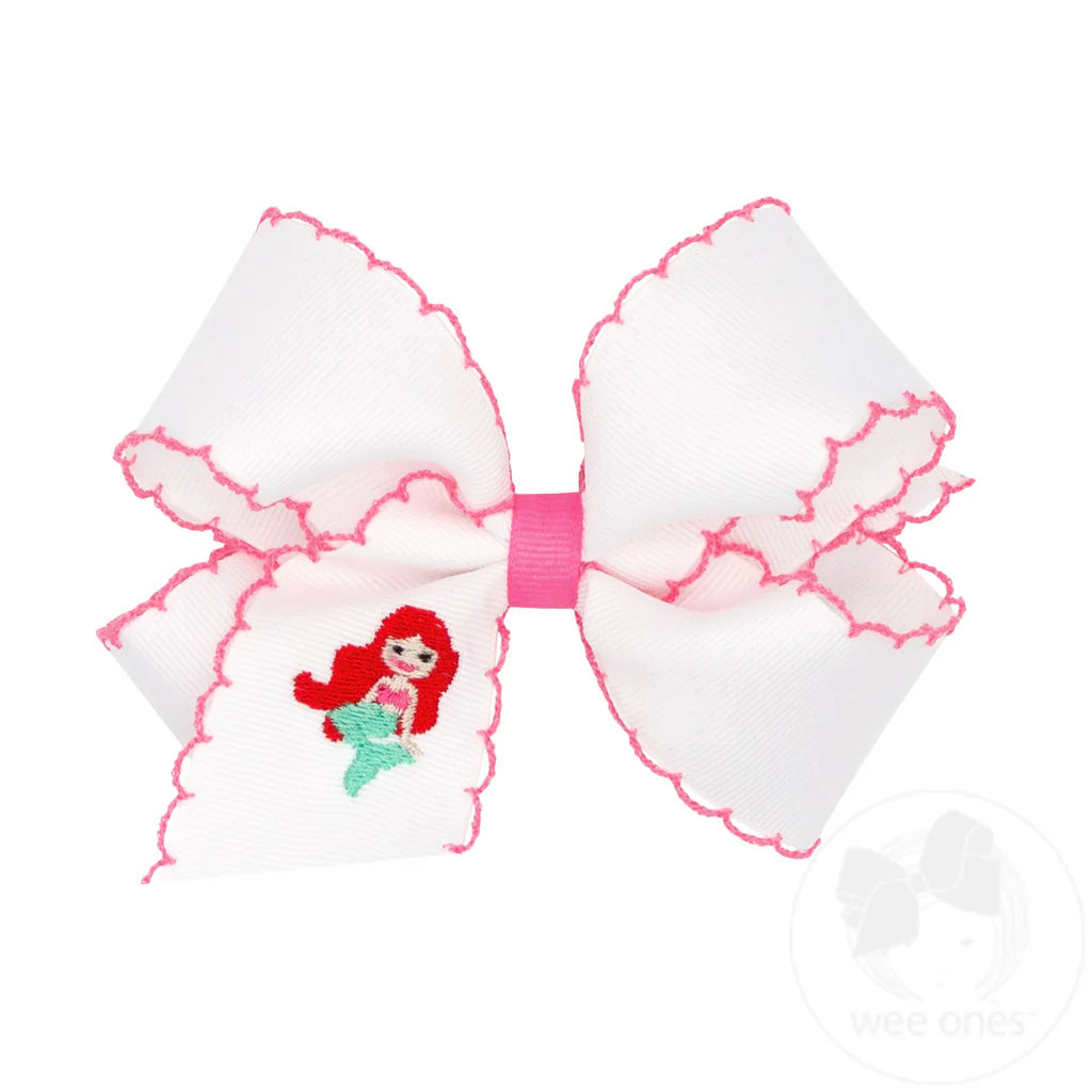 Grosgrain Hair Bow with Moonstitch Edge and Mermaid Embroidery