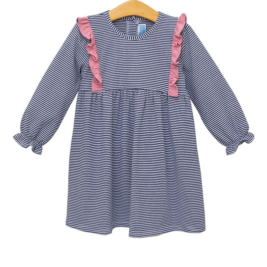 Olivia Dress- Navy Stripe/Pink