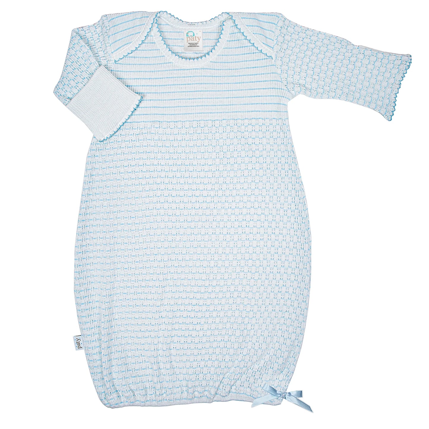Overlap Shoulder Gown -Blue Pinstripe WITH BOW