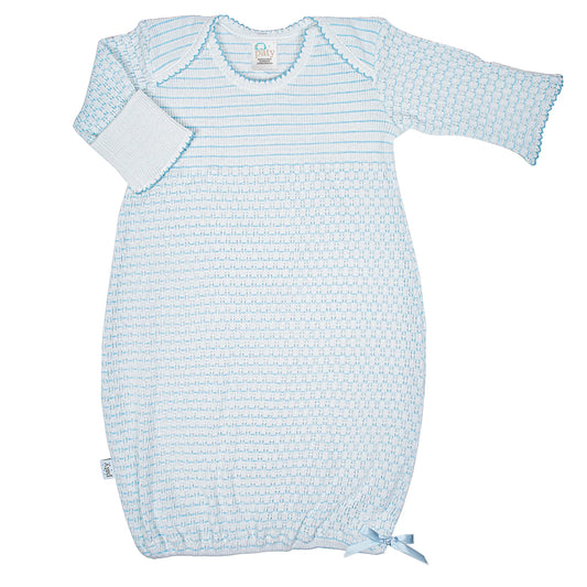 Overlap Shoulder Gown -Blue Pinstripe WITH BOW