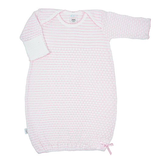 Overlap Shoulder Gown - Pink Pinstripe WITH BOW