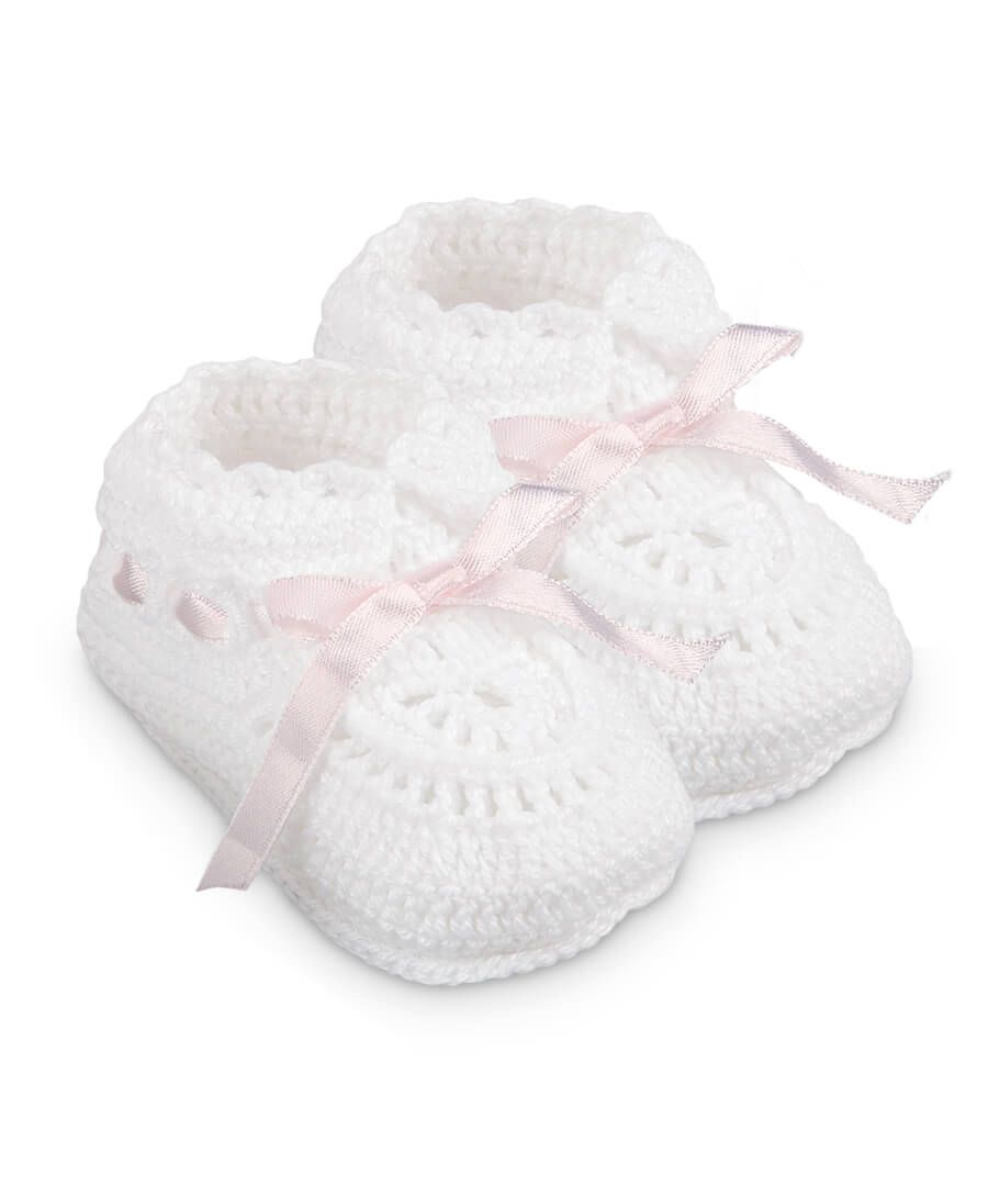Hand Crochet Ribbon Bootie 1 Pair - Pink