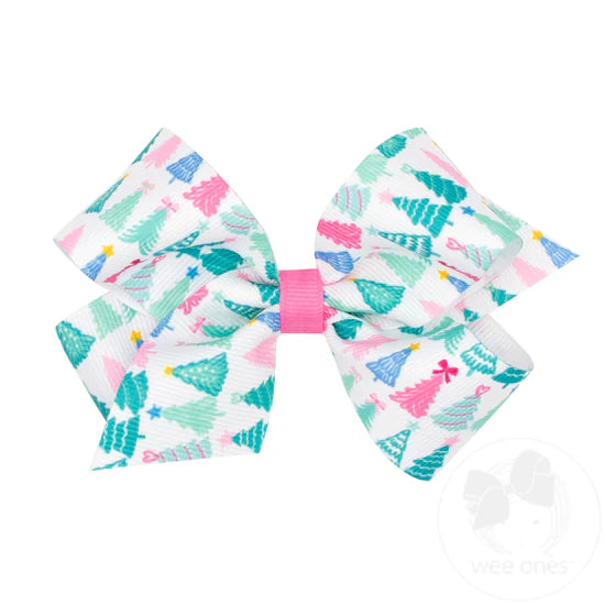 Pink & Teal Christmas Tree Grosgrain Bow