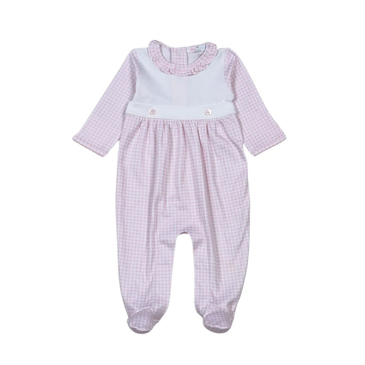 Pink Gingham Two Button Footie