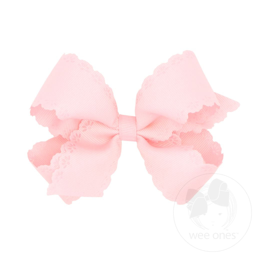 Grosgrain Bow with Eyelet Flower-Embossed Edges - Pink