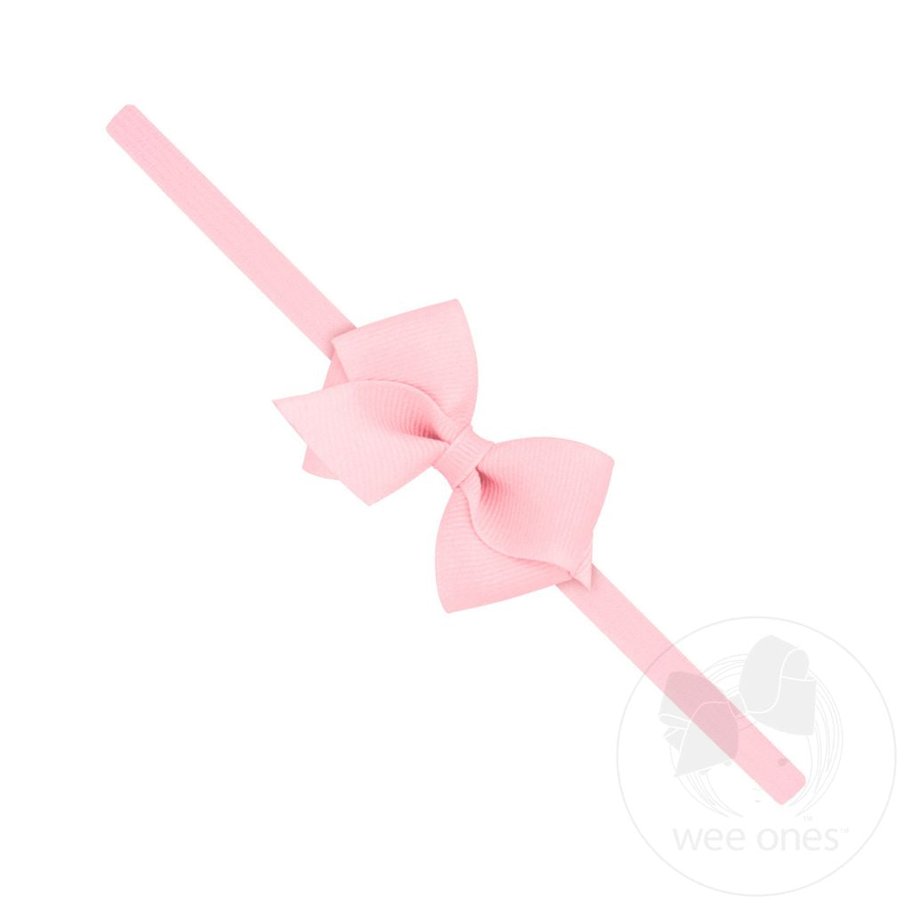 Wee Grosgrain Bow on Matching Skinny Nylon Band - Lt. Pink