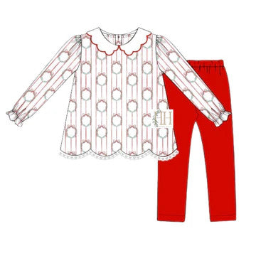 Pointsettia Wreath Top & Pants Set
