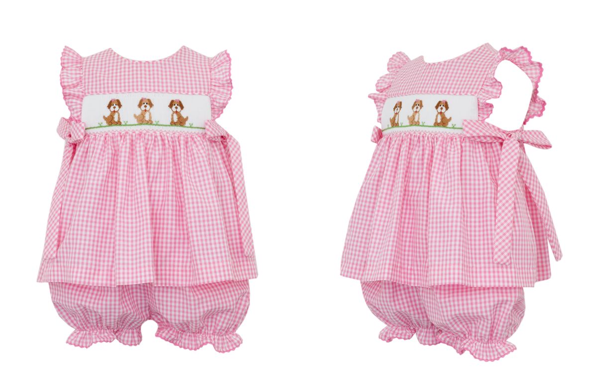 Gingham Puppy Bloomer Set - Pink