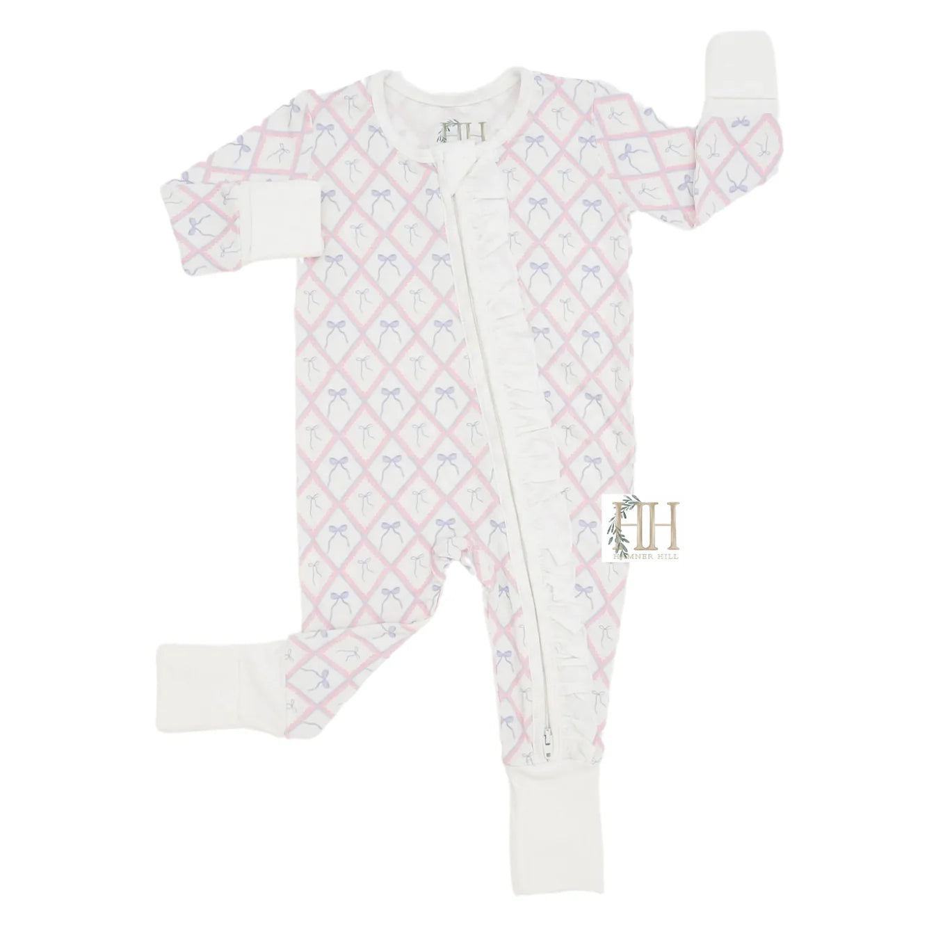 Ribbons and Bows Double Zipper Bamboo Romper