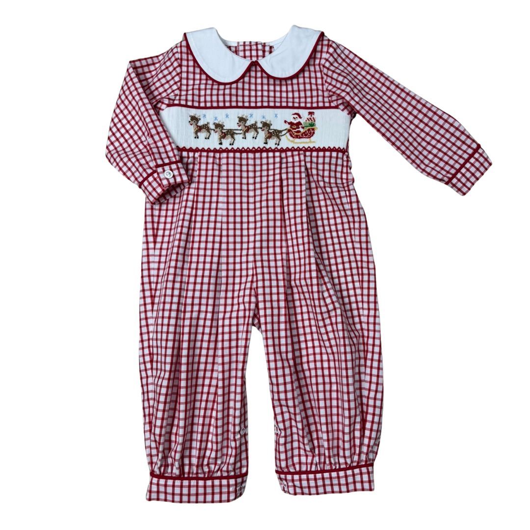 Santa's Sleigh Smocked Collared Romper