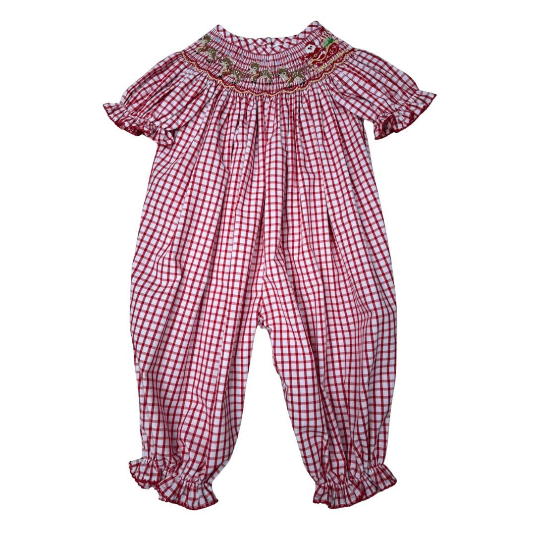 Santa's Sleigh Smocked Bishop Romper