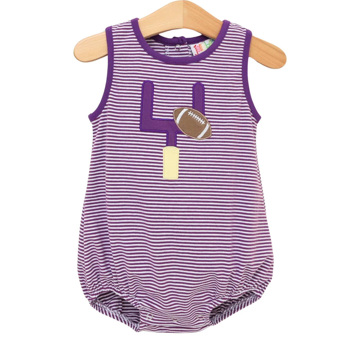 Purple and white striped baby bubble with goal post and football design