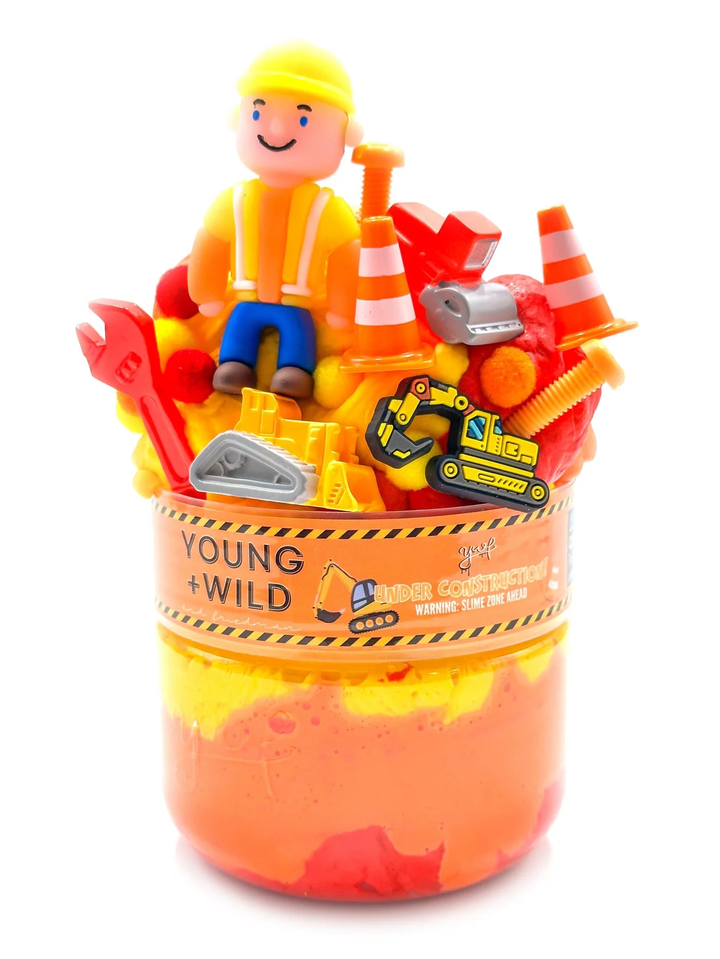 Under Construction is a layered orange, red, and yellow butter slime that’s soft, smooth, and perfectly creamy. Scented with a light orange note, it’s topped with playful construction charms for hands-on, build-it-up fun!