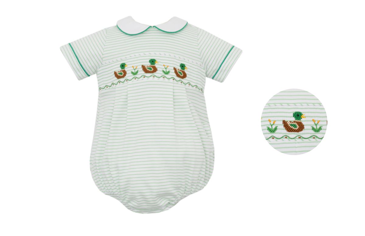 Smocked Duck Green Stripe Bubble