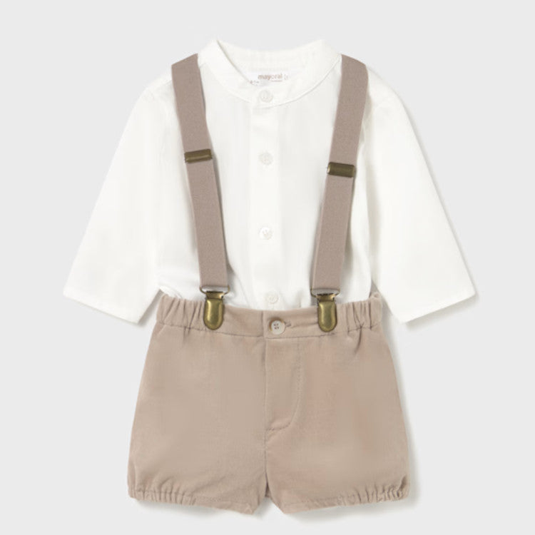 Boy's Shorts with Suspenders and Shirt Set