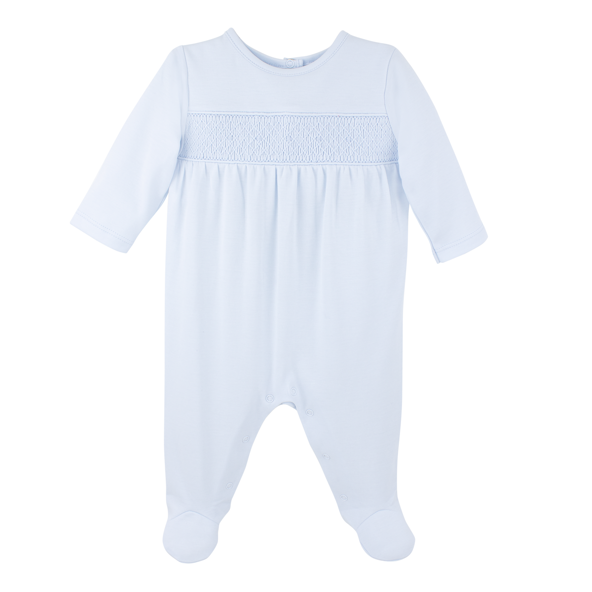 Blue smocked footie romper