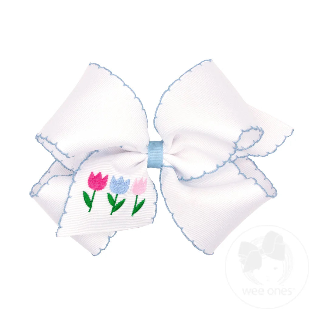 Grosgrain Bows with Moonstitch Edge and Tulip Embroidery